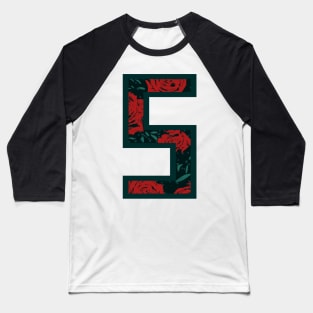 Modern Rose Floral Initial Name Alphabet - Letter S Baseball T-Shirt